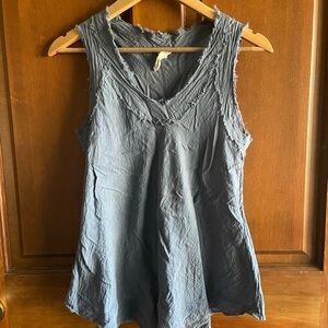Casual Frayed Edge Blue Tank Top